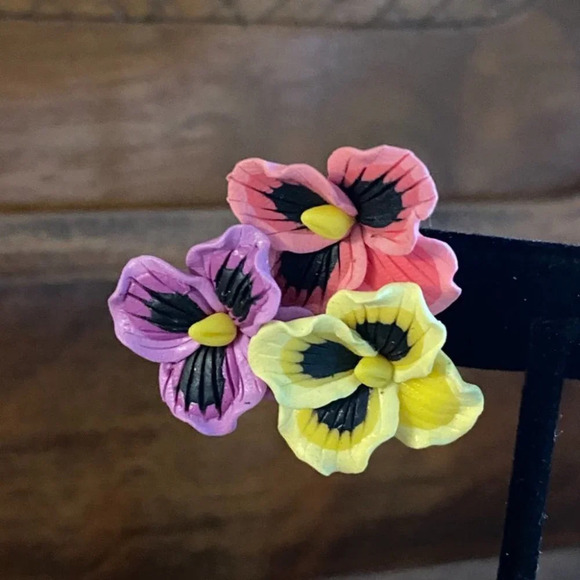 Colourful Pansy Flower Earrings - Picture 7 of 17